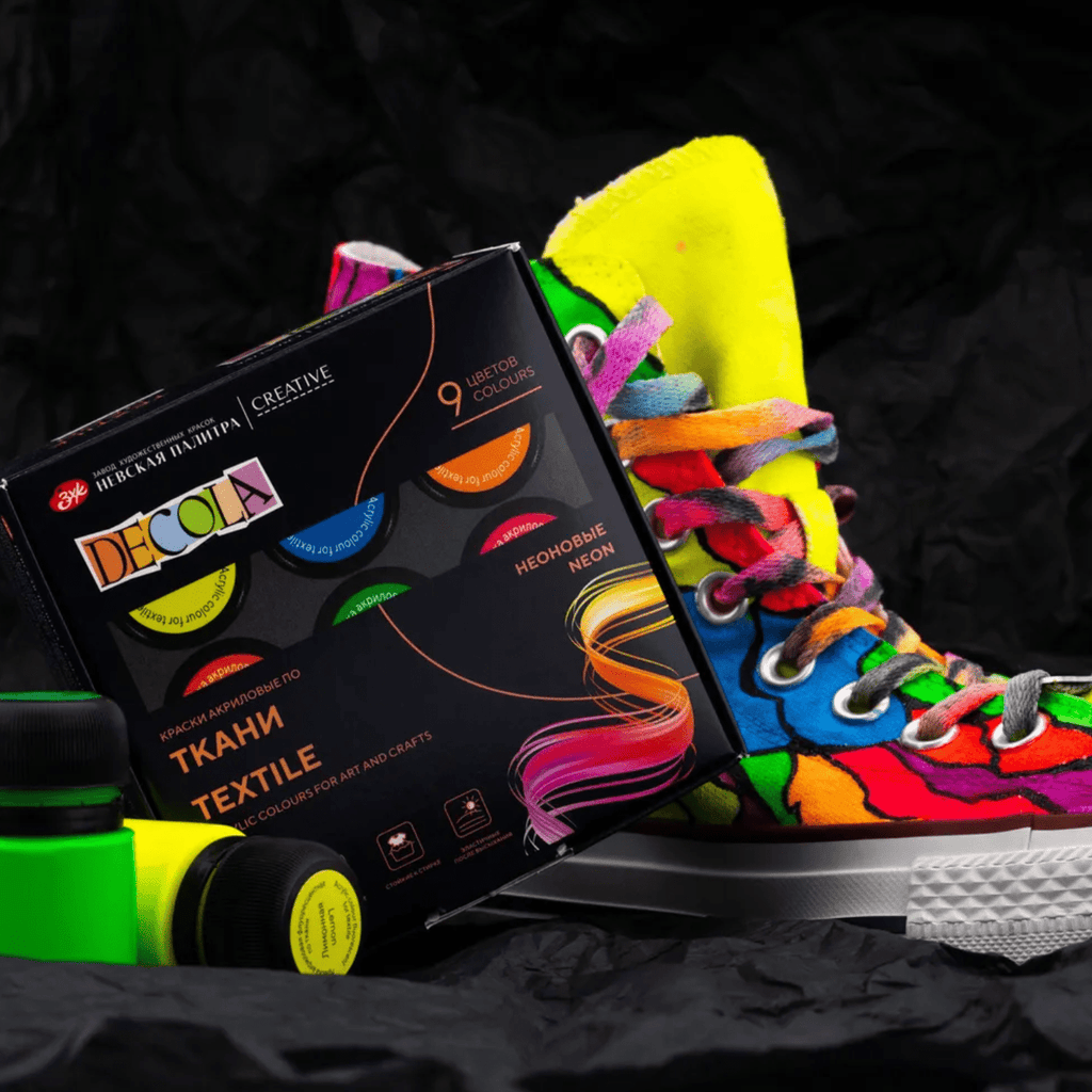 Acrylic paint set for textile "Neon" // 9 colours x 20 ml // by Decola - Artish