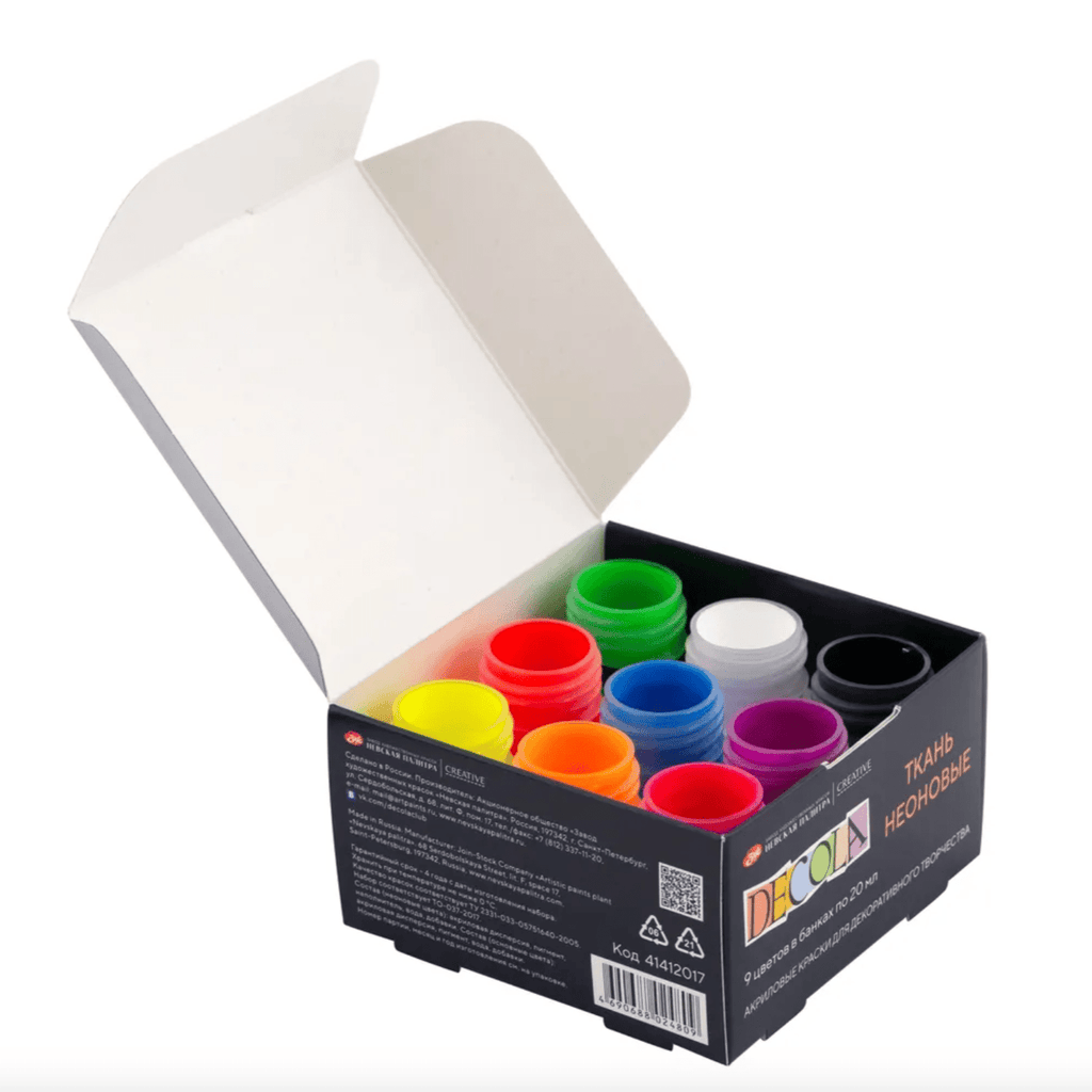 Acrylic paint set for textile "Neon" // 9 colours x 20 ml // by Decola - Artish