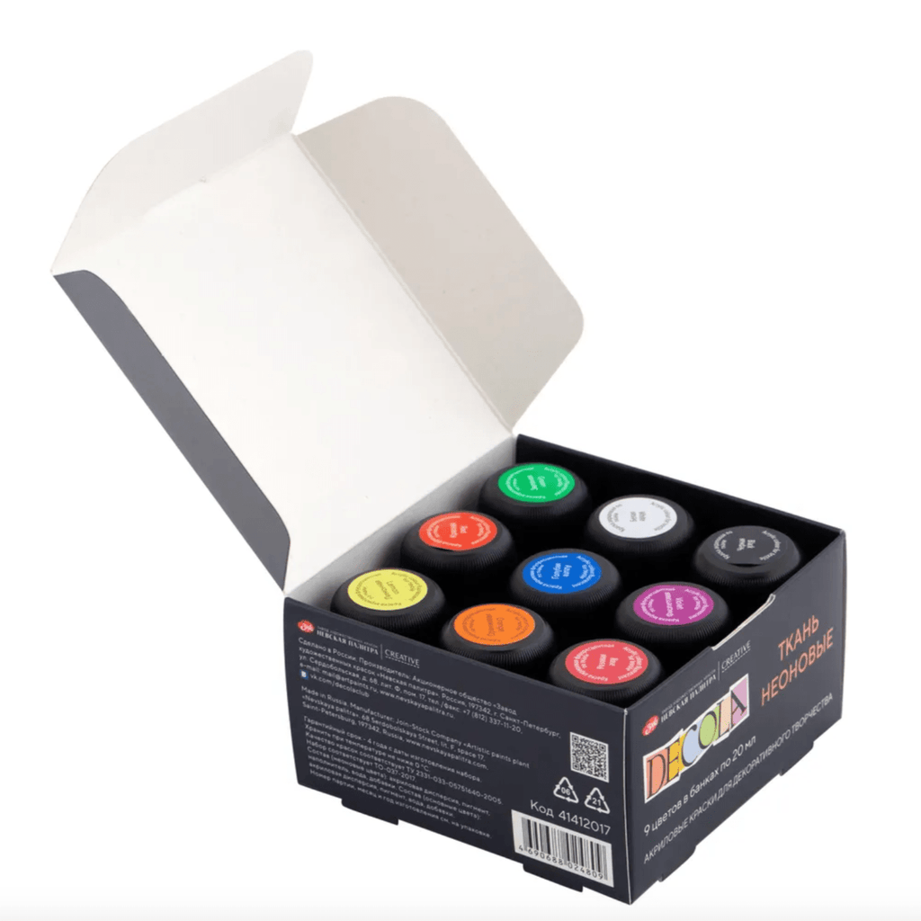 Acrylic paint set for textile "Neon" // 9 colours x 20 ml // by Decola - Artish