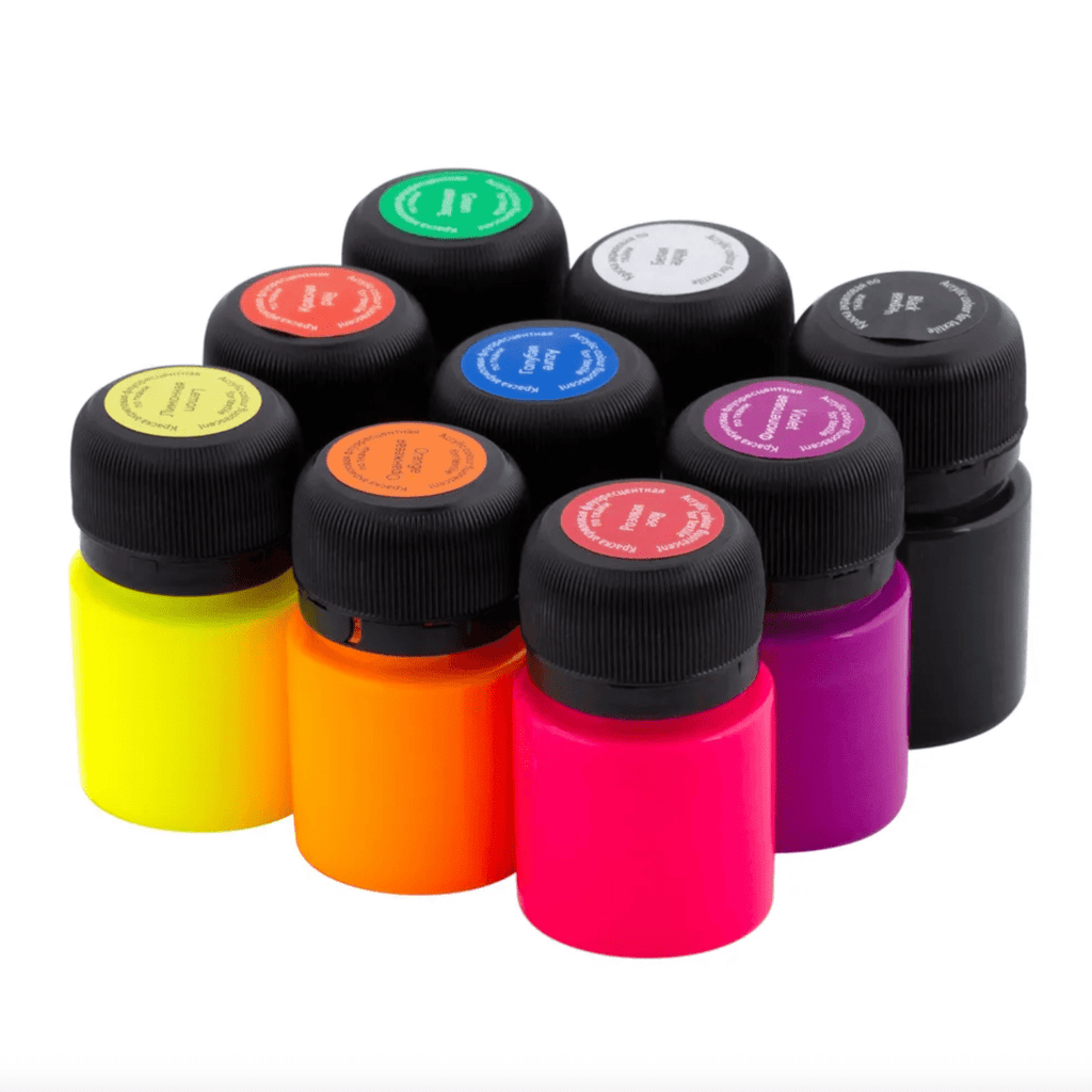Acrylic paint set for textile "Neon" // 9 colours x 20 ml // by Decola - Artish
