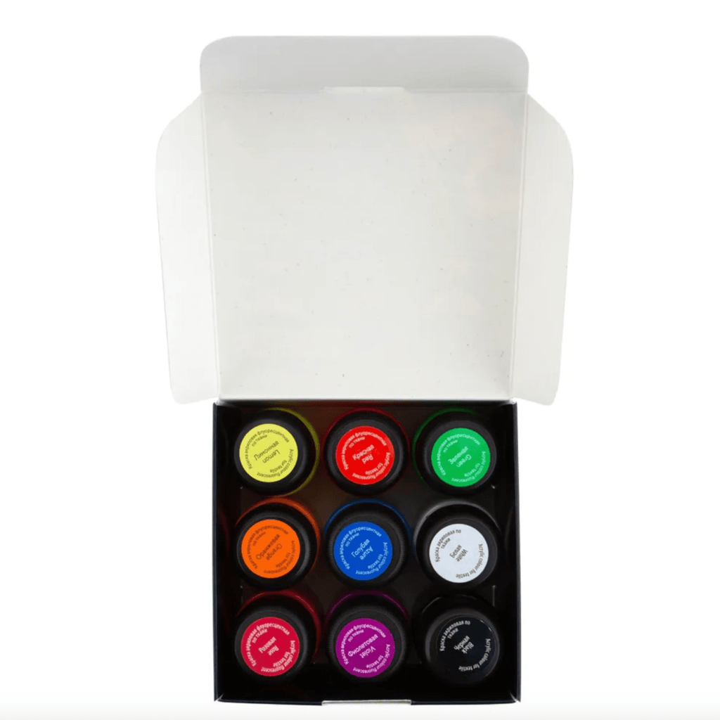 Acrylic paint set for textile "Neon" // 9 colours x 20 ml // by Decola - Artish