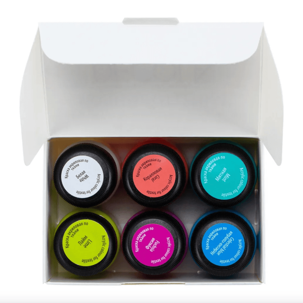 Acrylic paint set for textile "Trendy shades" // 6 colours x 20 ml // by Decola - Artish