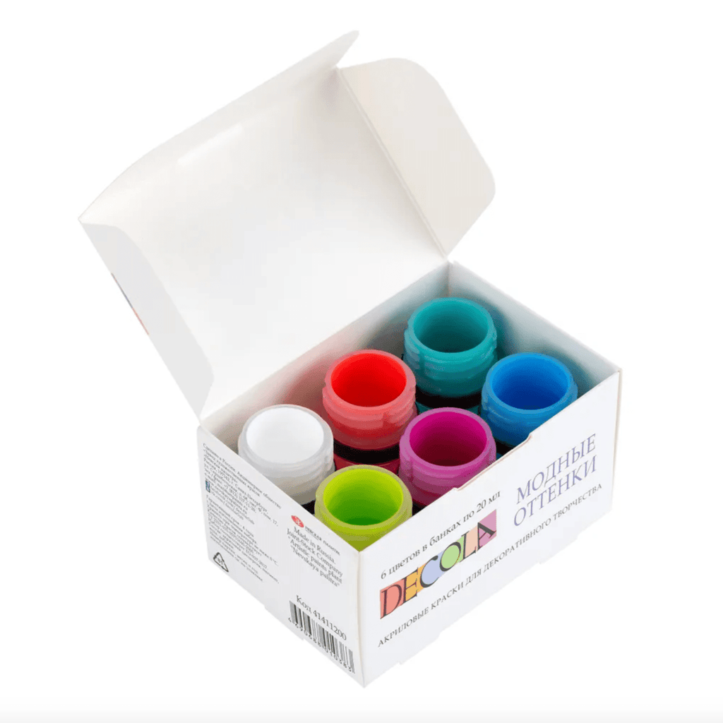 Acrylic paint set for textile "Trendy shades" // 6 colours x 20 ml // by Decola - Artish
