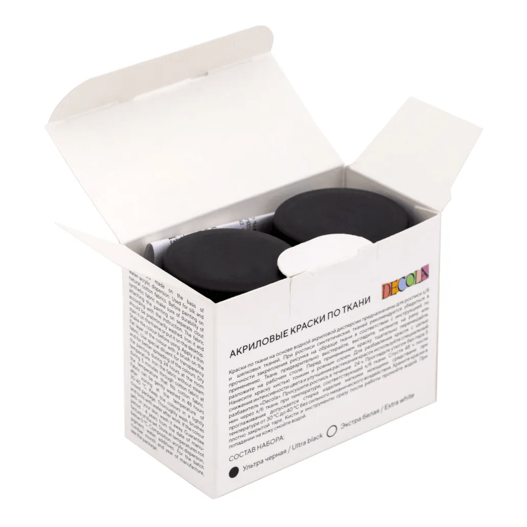 Acrylic paint set for textile "Ultra black / Extra white" // 2 colours x 50 ml // by Decola - Artish