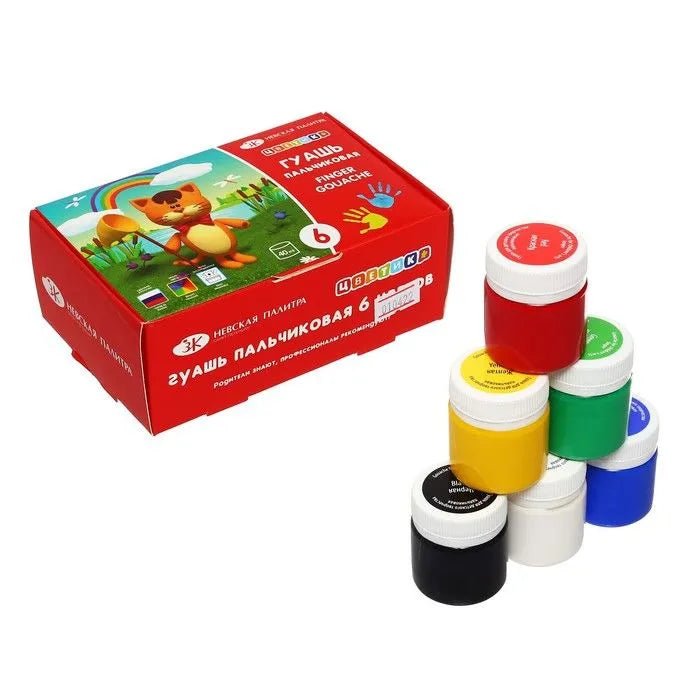 Finger paint set for children's creativity "Floret" // 6 colours in 40 ml jars - Artish