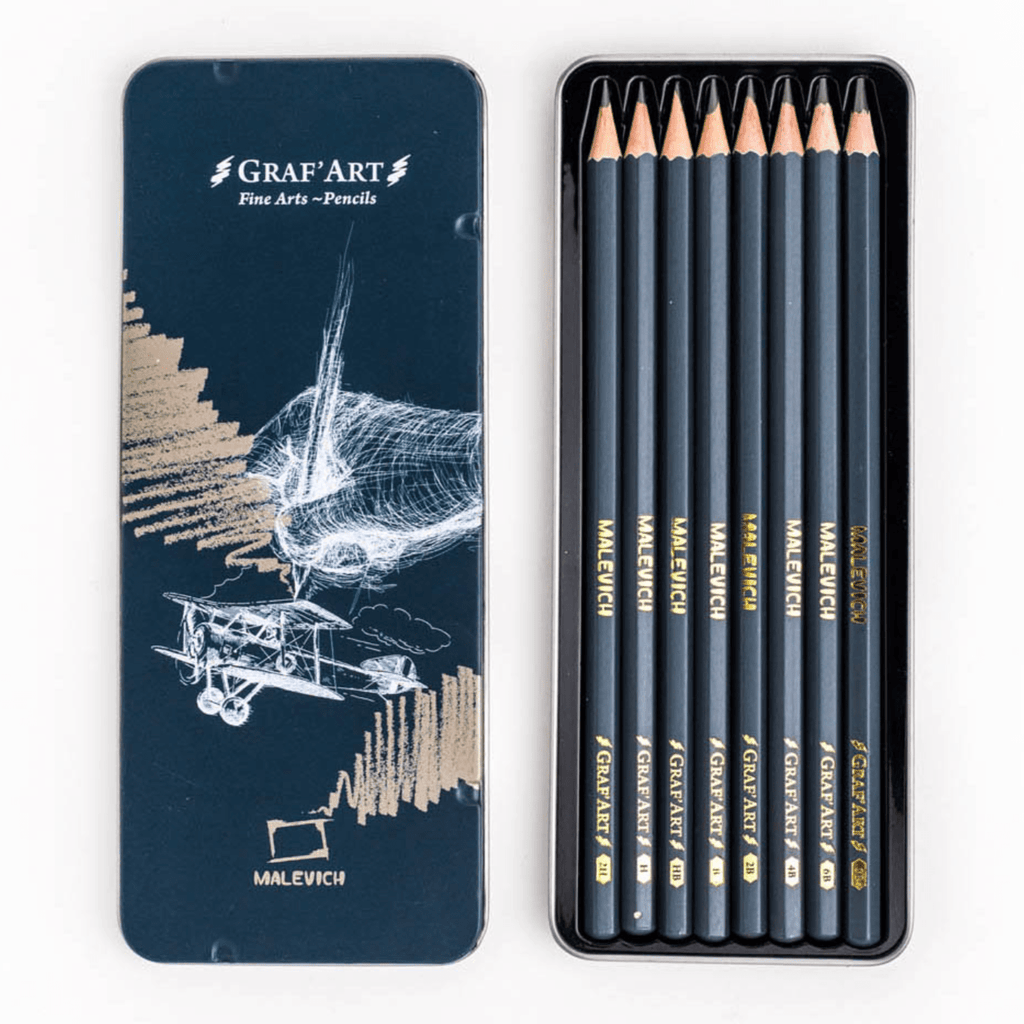 GrafArt // Black graphic pencil set // 8 pcs in metal box // by Malevich - Artish