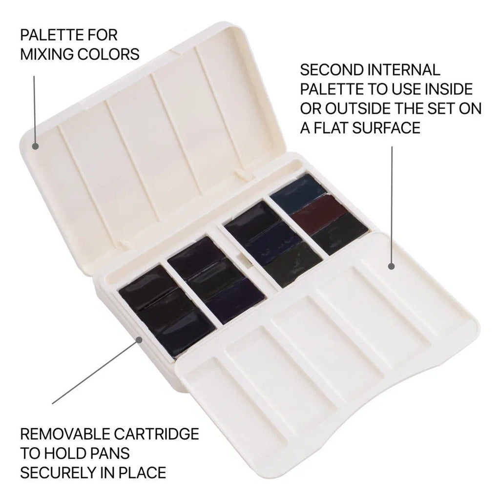 Granulating watercolor set // 12 pans in plastic box // by White Nights - Artish
