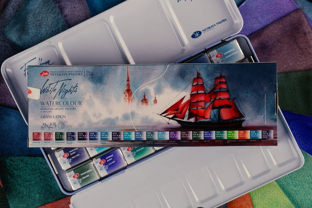 Granulating watercolor set // 21 pans in metal box // by White Nights - Artish