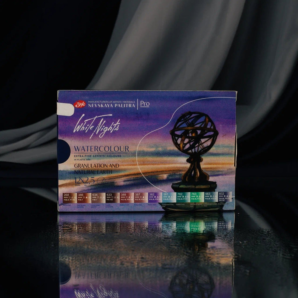 Granulating watercolor set "Natural Earth" // 12 pans in plastic box // by White Nights - Artish