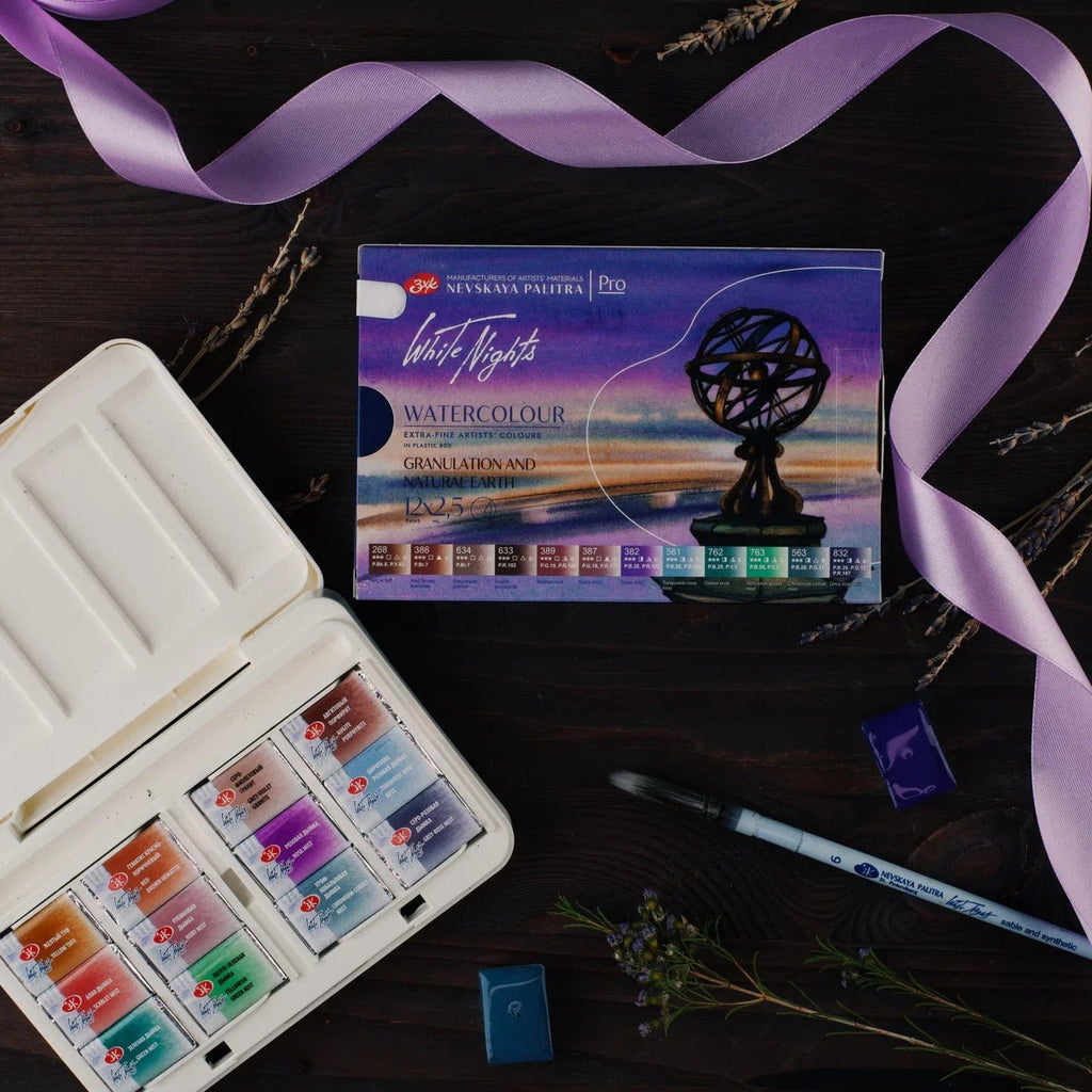Granulating watercolor set "Natural Earth" // 12 pans in plastic box // by White Nights - Artish