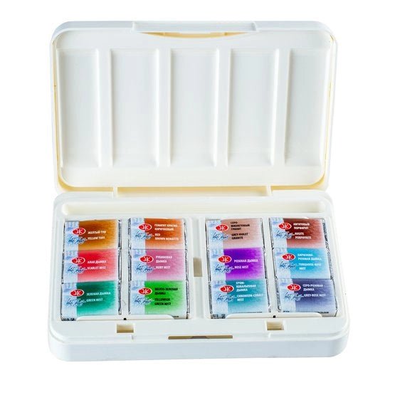 Granulating watercolor set "Natural Earth" // 12 pans in plastic box // by White Nights - Artish