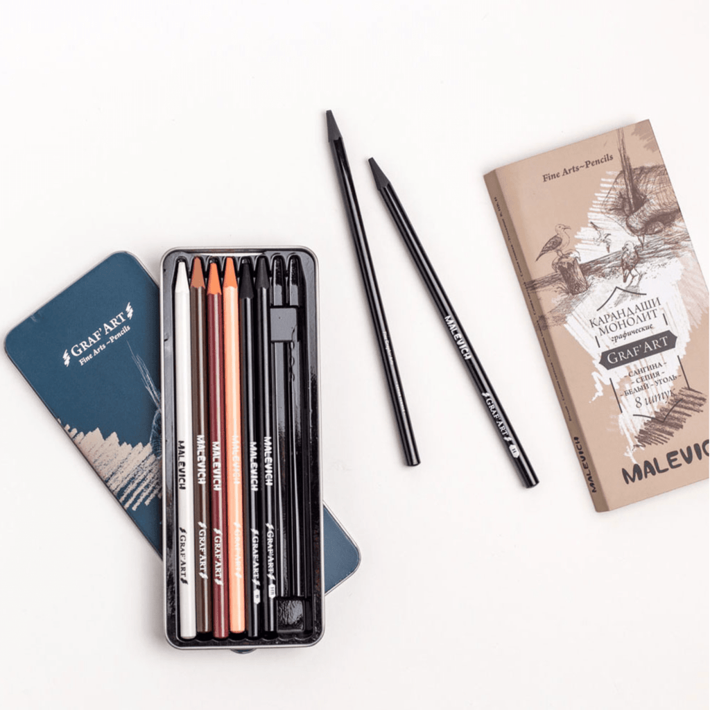 Graphic set // 8 charcoals & sauces in metal box // by Malevich - Artish