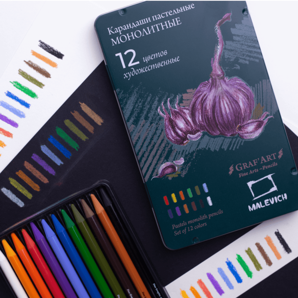 Pastel monolith pencil set GrafArt // 12 colours // by Malevich - Artish
