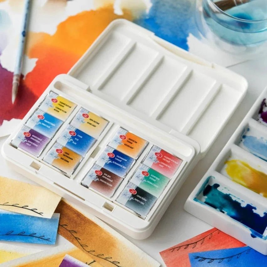 Watercolor paint set // 12 pans in plastic box // by White Nights - Artish