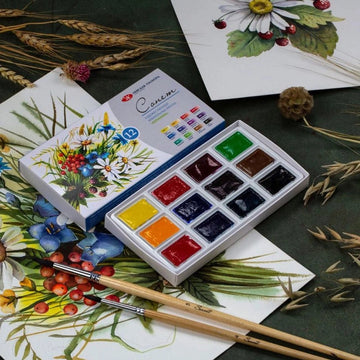 Watercolor paint set "Botanics" // 12 pans in paper box // by Sonnet - Artish