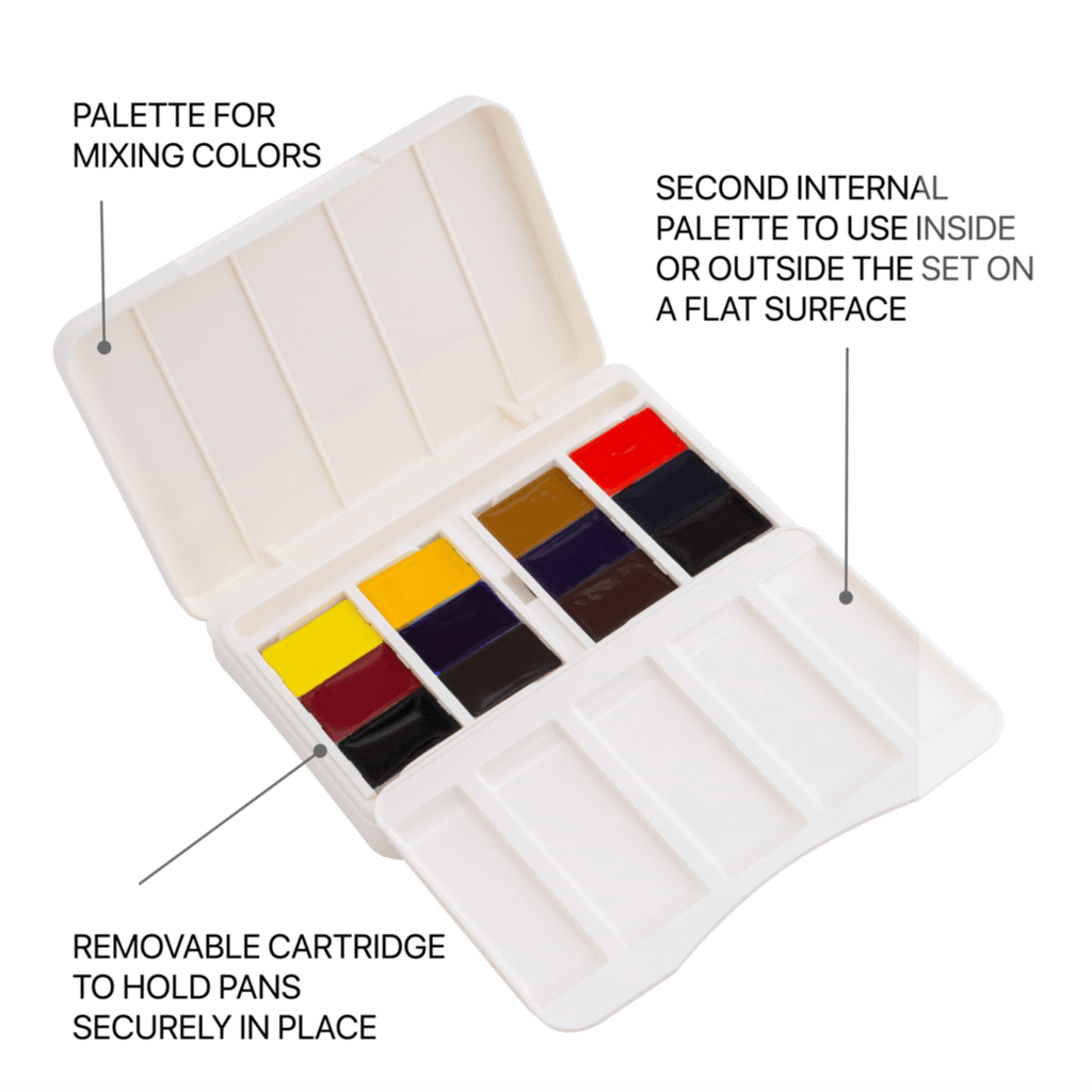 Watercolour paint set // 12 pans in plastic box // by White Nights - Artish