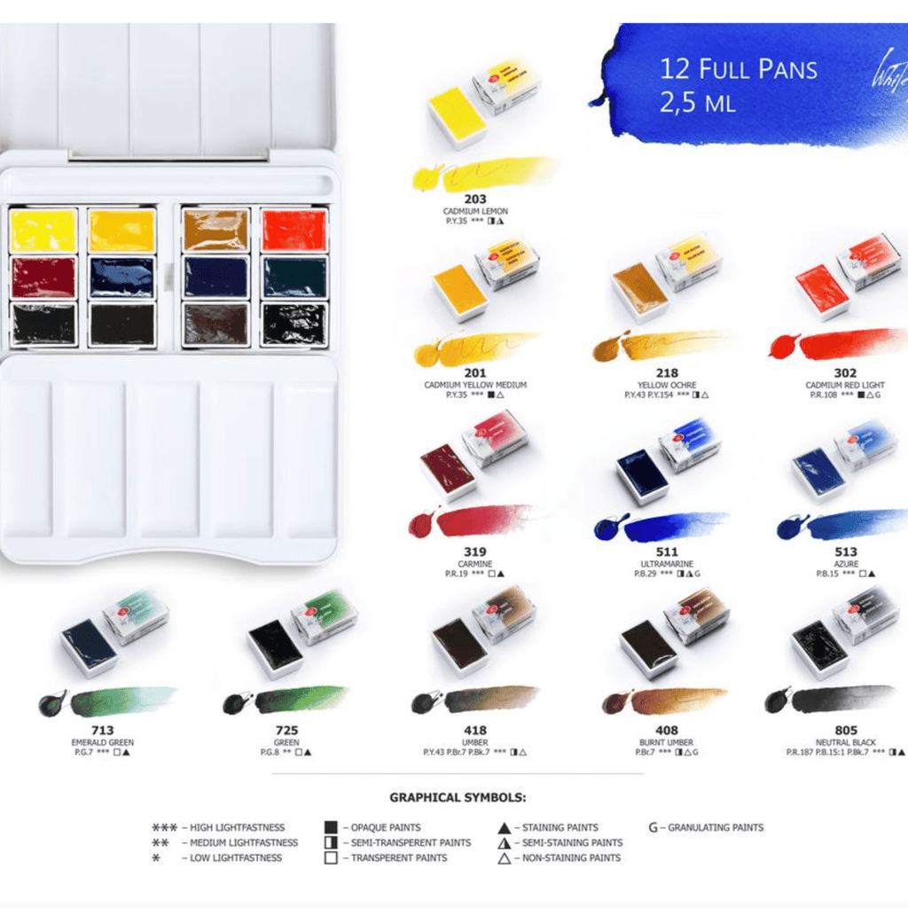 Watercolour paint set // 12 pans in plastic box // by White Nights - Artish