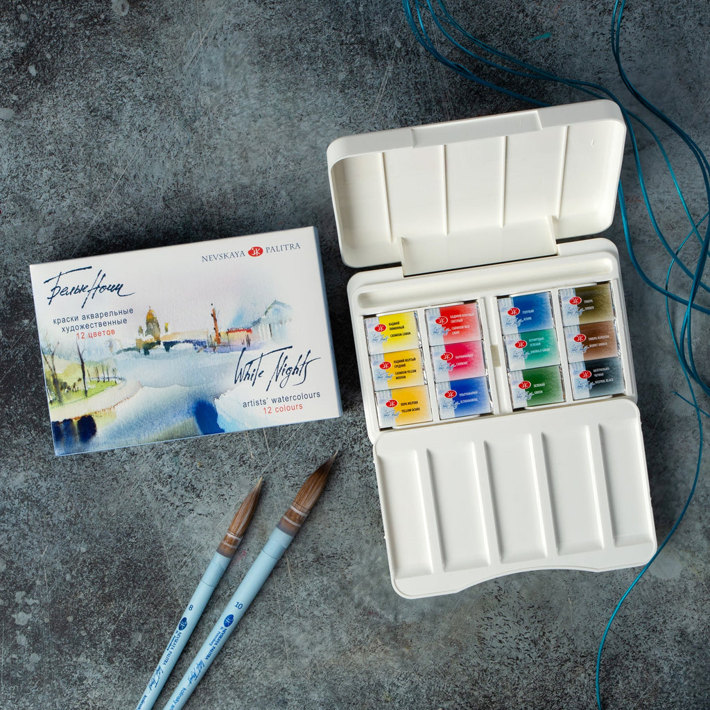 Watercolour paint set // 12 pans in plastic box // by White Nights - Artish