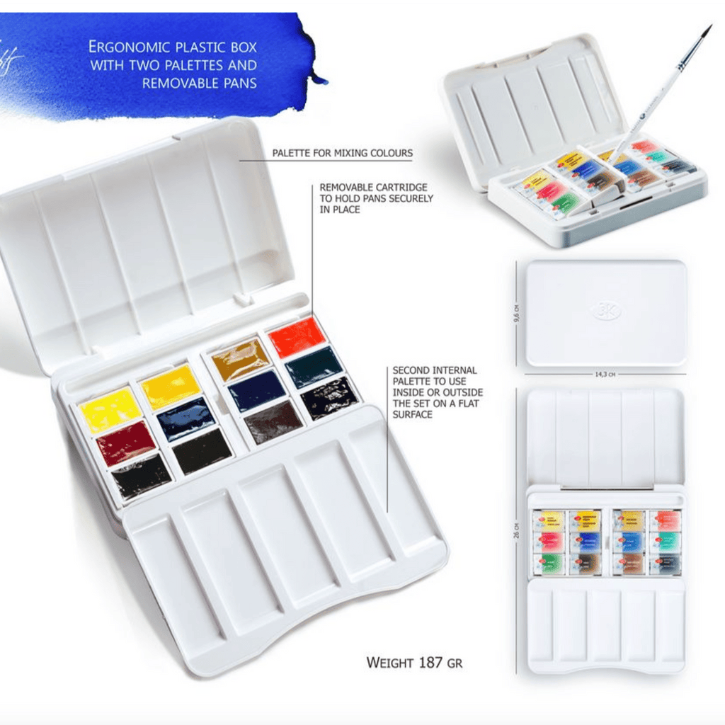 Watercolour paint set // 12 pans in plastic box // by White Nights - Artish
