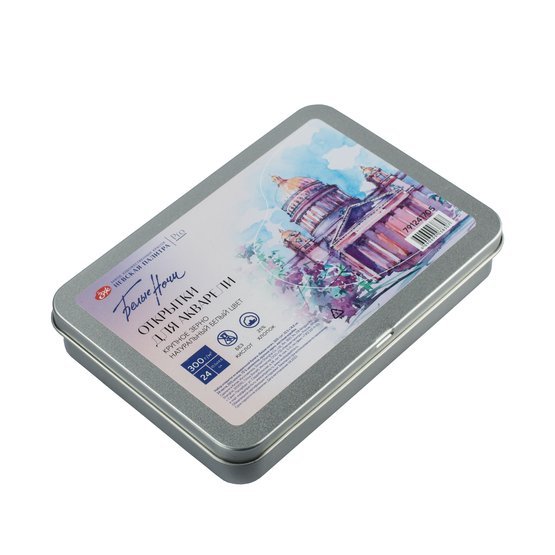 Watercolour postcards in metal box // 300 g/m2, 25% cotton // 10,5x14,8 cm, 24 sheets // by White nights - Artish